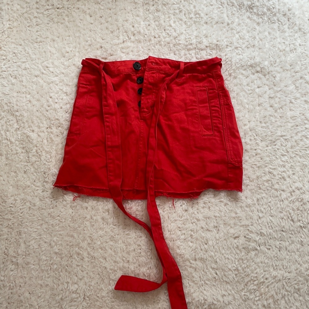 Red denim skirt